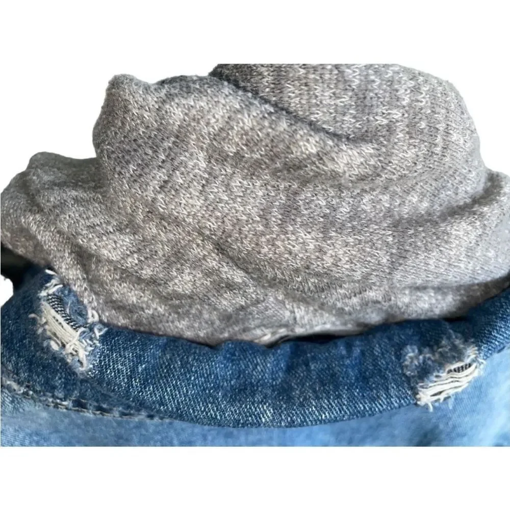 Free People Blue Denim Jacket with Gray Knit Sleeves - Picture 13 of 14